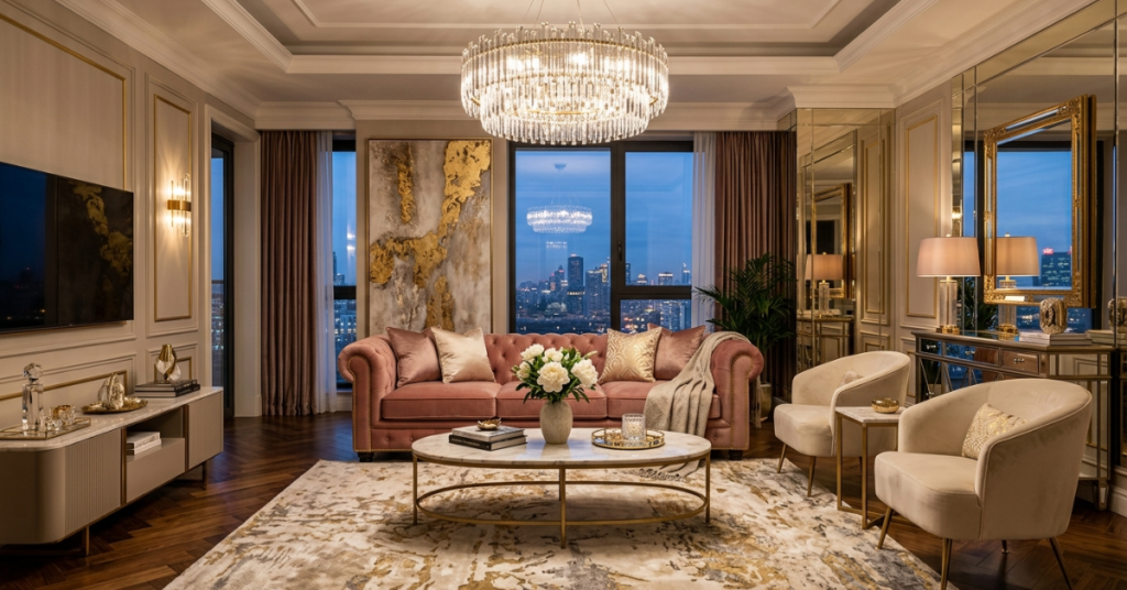 Luxury Pink Velvet Living Room