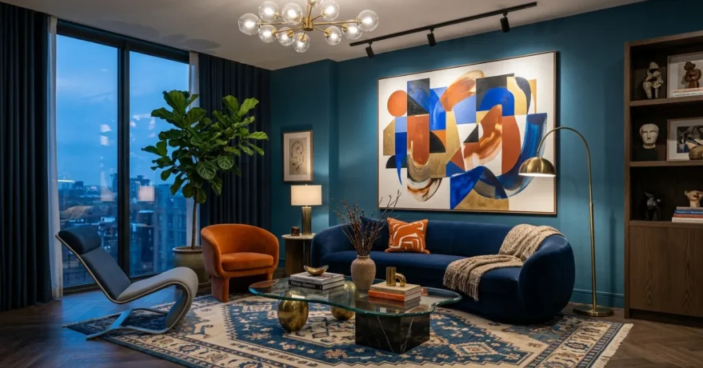 Artistic Blue Statement Living Room
