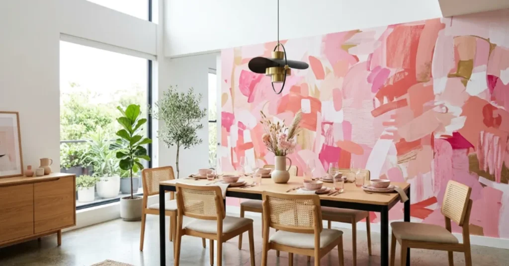 Artistic Pink Wall Dining Design
