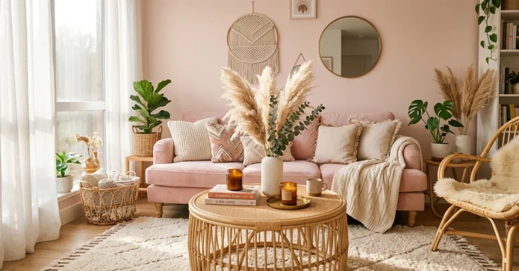  Blush Pink Boho Living Room
