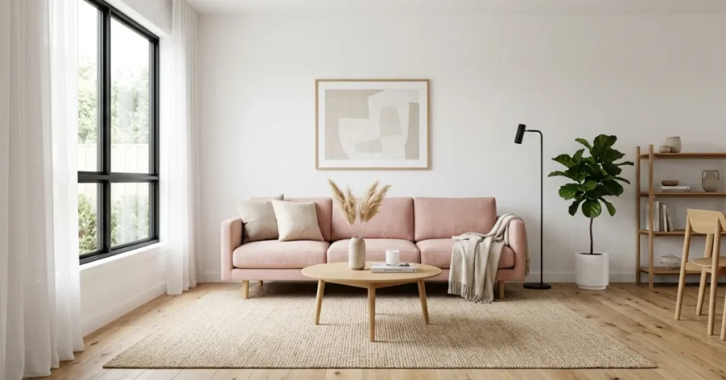 Blush Pink Minimalist Living Room
