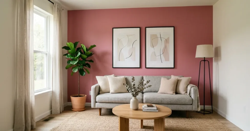 Bold Pink Accent Wall Living Room