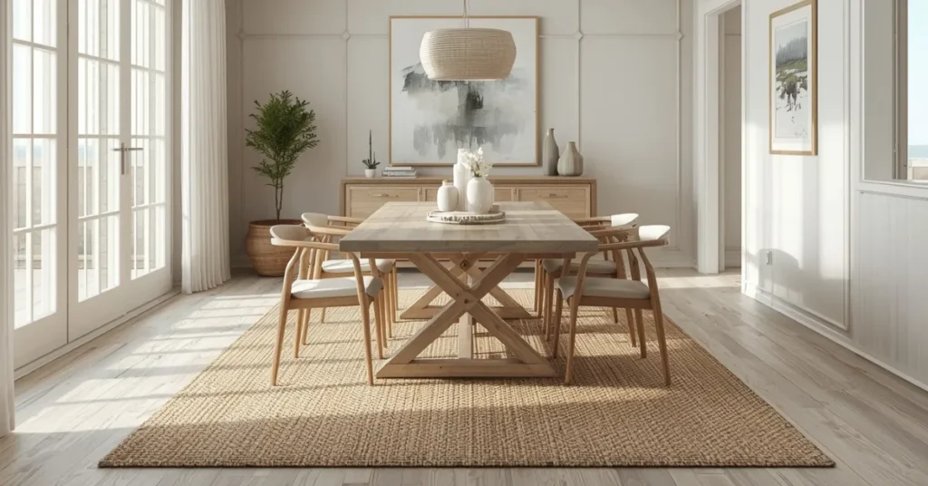  Coastal Dining Room with Natural Fiber Rugs