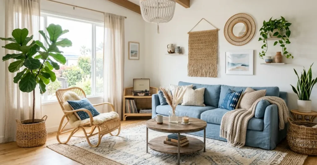  Dusty Blue Boho Living Room