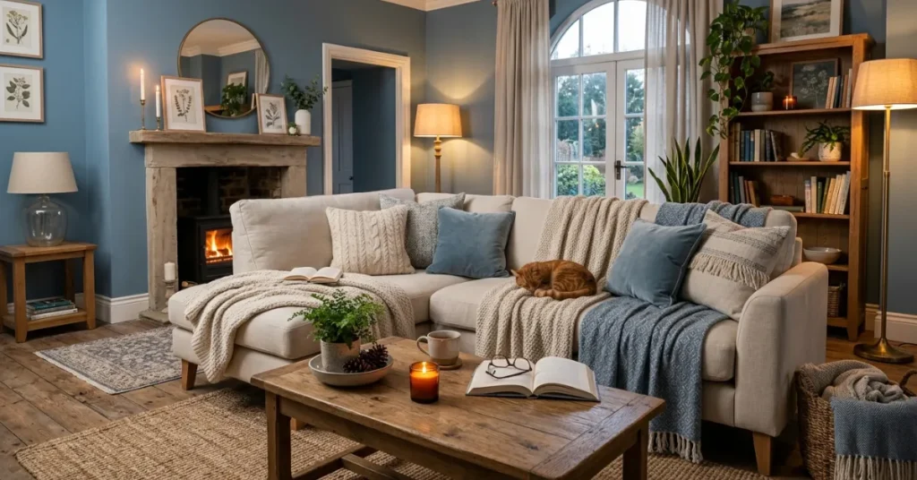 Dusty Blue Cozy Living Room