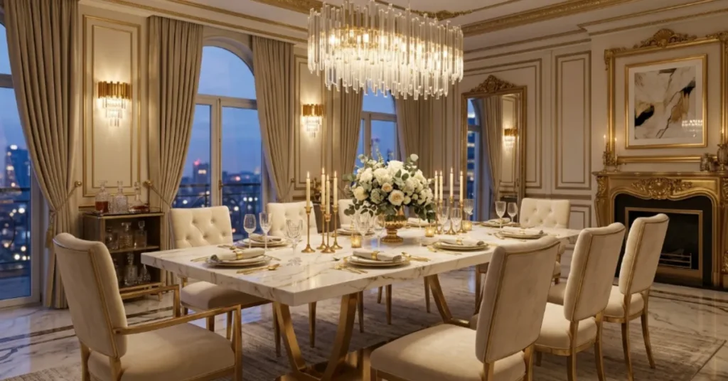  Gold Accented Glam Dining Room