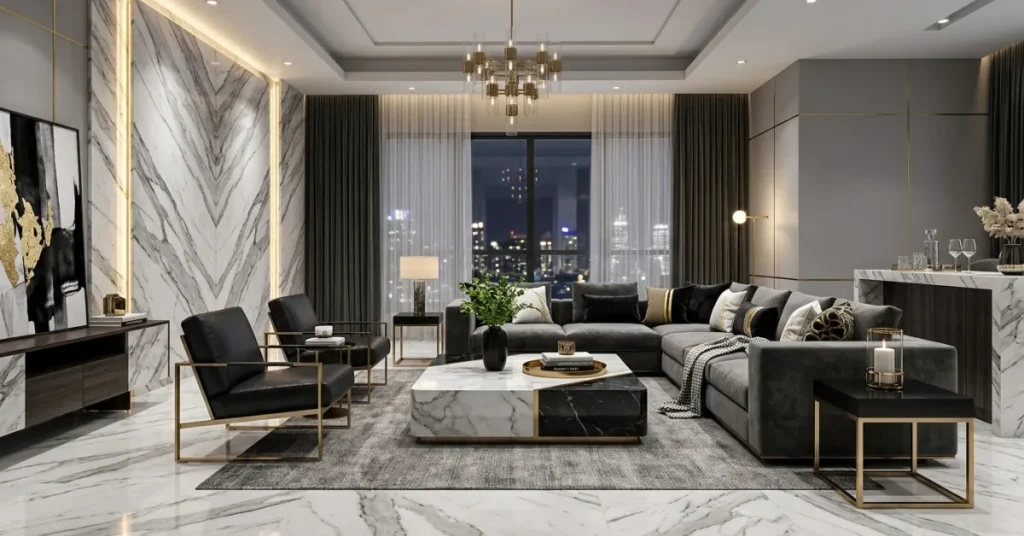 Marble-Inspired High-End Living Room