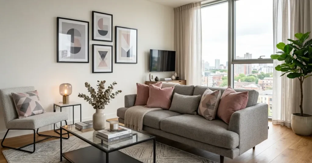 Modern Pink and Grey Living Room