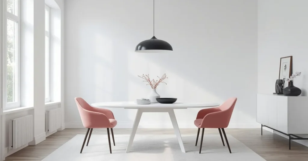 Modern Pink & White Contrast Dining Room