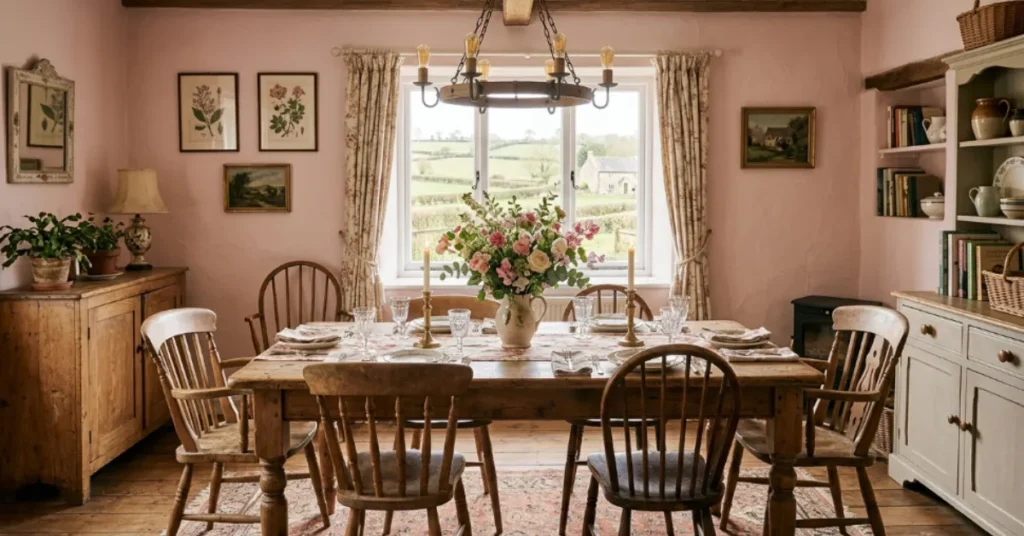  Pastel Pink Farmhouse Dining Room