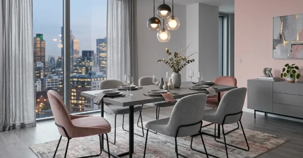  Pink and Grey Modern Dining Setup
