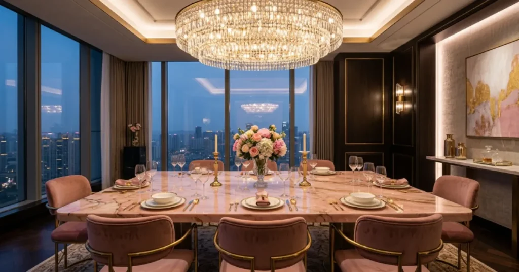 Pink Marble Luxury Dining Space