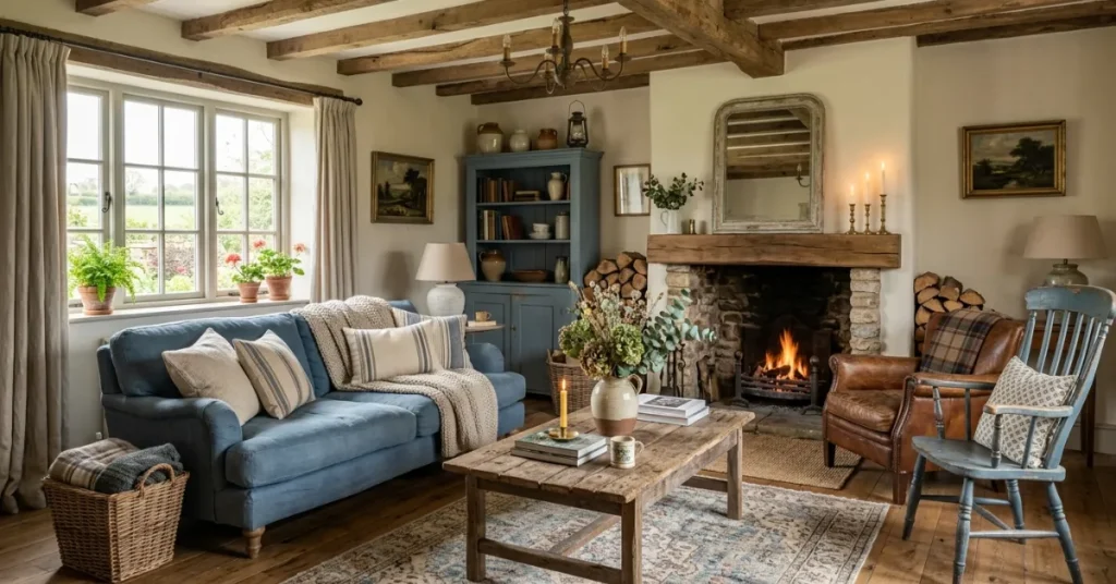 Rustic Blue Farmhouse Living Room