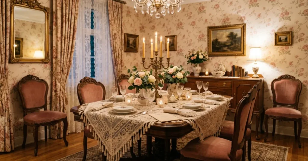 Vintage Pink Romantic Dining Room