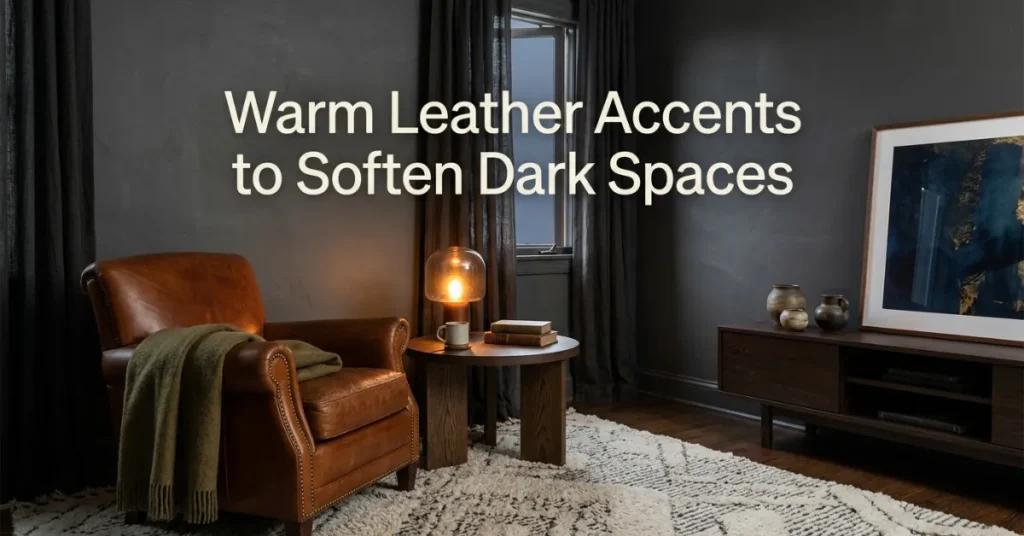 Warm Leather Accents to Soften Dark Spaces