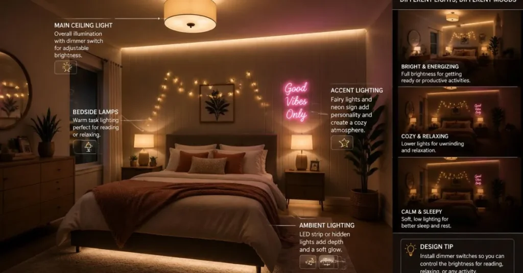 Bedroom with Layered Lighting