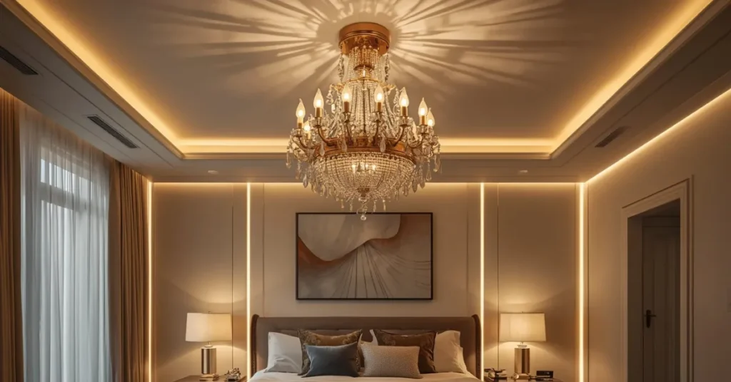 Bedroom with Statement Lighting Fixture