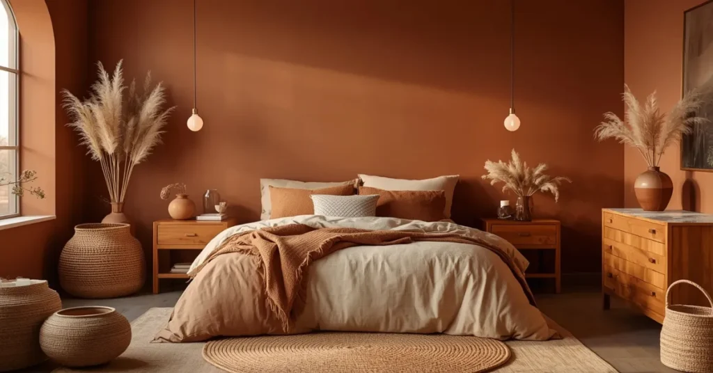 Bedroom with Warm Terracotta and Earth Tones