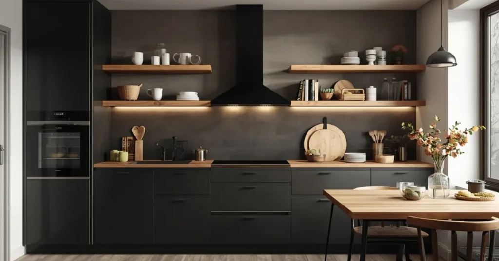 Black and Natural Wood Combination