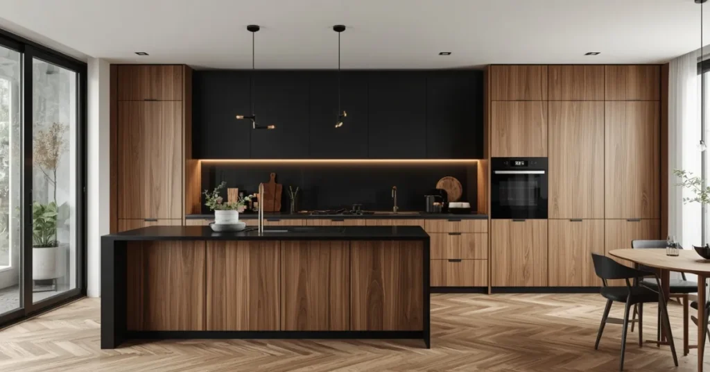 Black and Wood Combination Kitchen