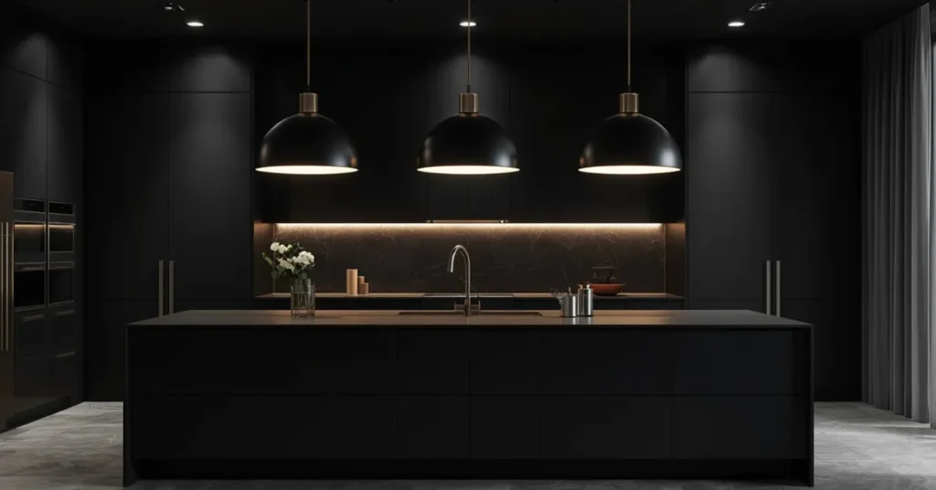 Black Cabinets with Statement Lighting