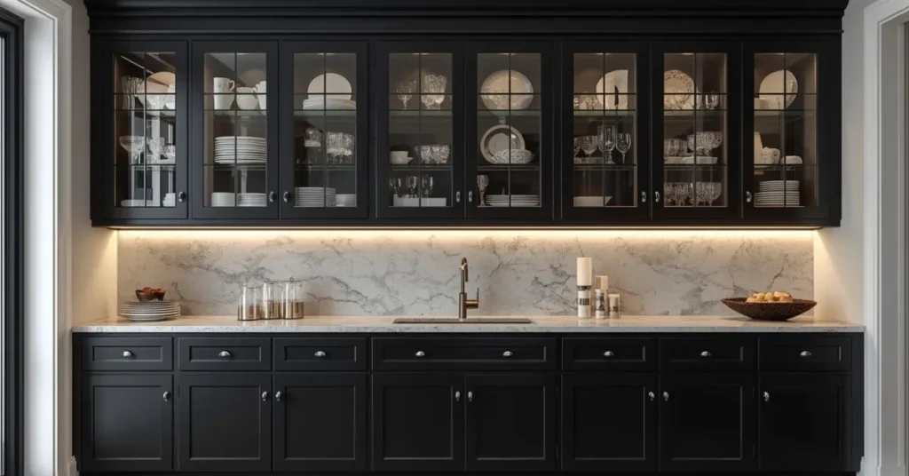 Black Glass-Front Cabinet Doors