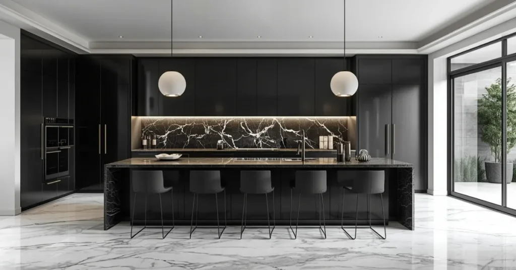 Black Kitchen Island with Matching Cabinets