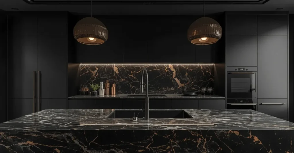 Black Marble With Colorful Veining