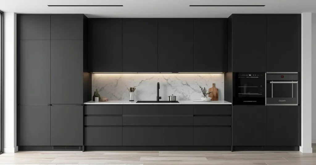 Black Matte Cabinets with Minimalist Design
