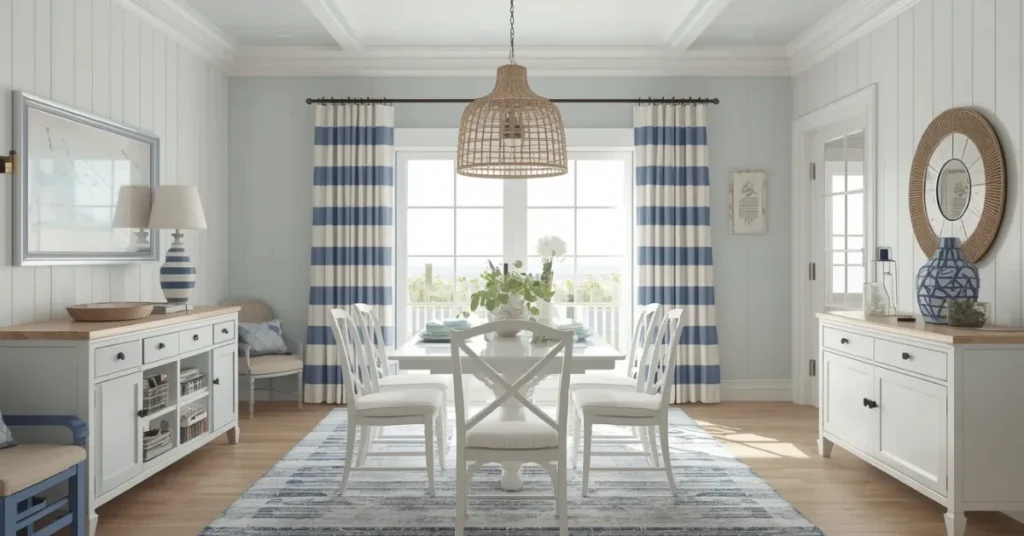 Blue and White Coastal Dining Room