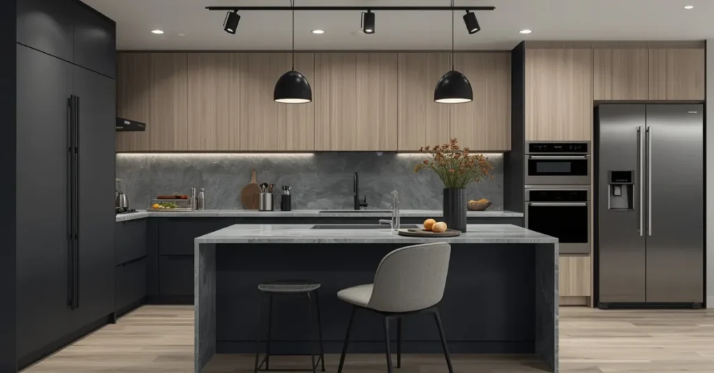 Charcoal Grey and Light Oak