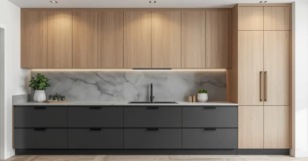 Charcoal Grey and Soft Oak – Two Tone Kitchen Cabinet Ideas for Modern Homes