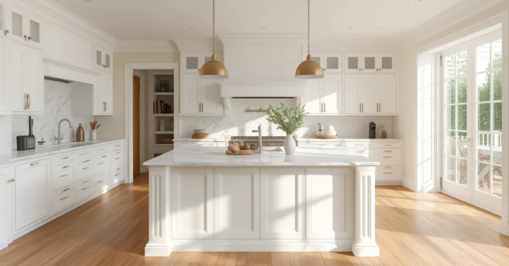 Classic White Kitchen Island with Marble Top