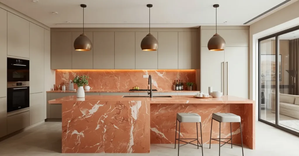 Coral Marble Contemporary Kitchen