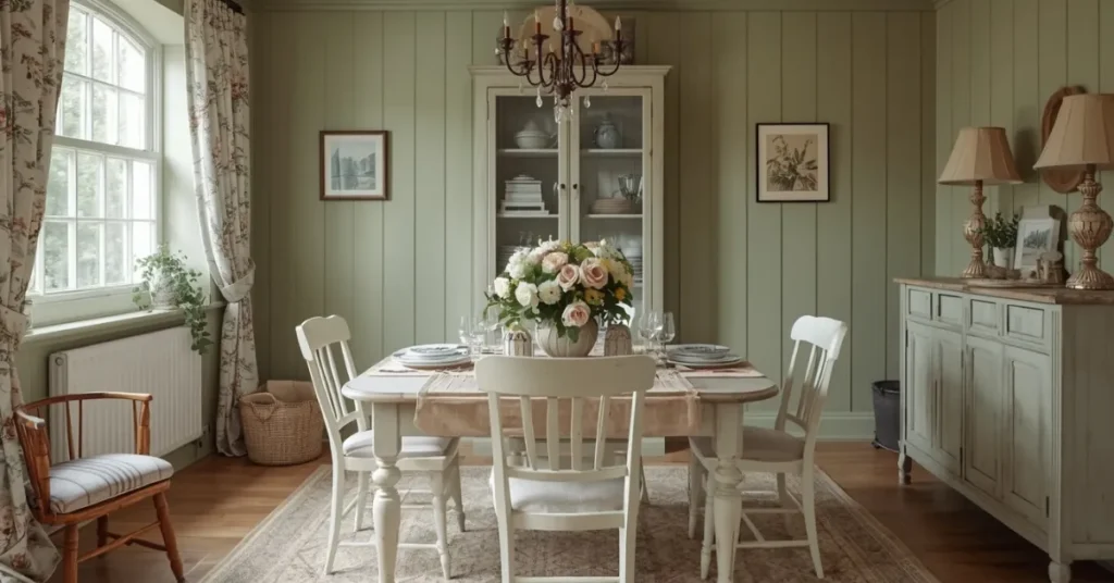 Cottage-Inspired Green Dining Room