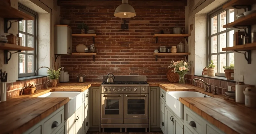 Cottage Kitchen with Brick Features