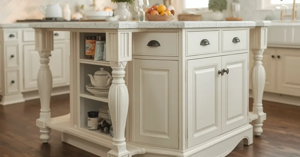 Cottage-Style Kitchen Island with Ornate Details