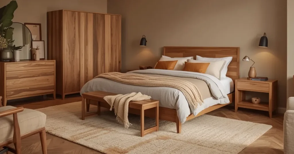 Cozy Bedroom with Warm Wood Tones