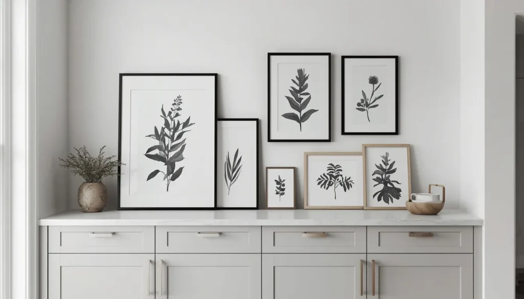 Create a Mini Gallery Wall Along the Cabinet Tops