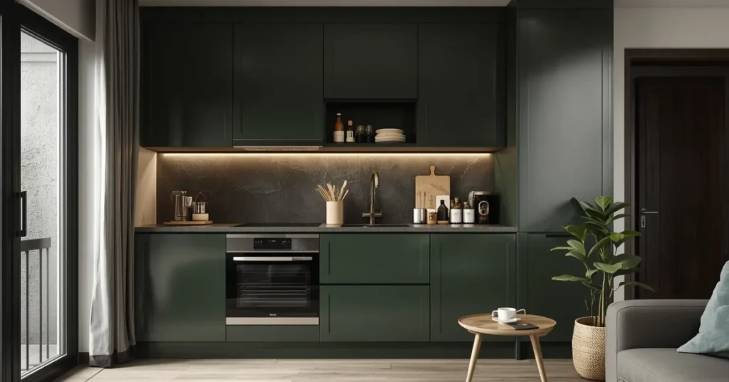 Dark Green Small Kitchen Styling