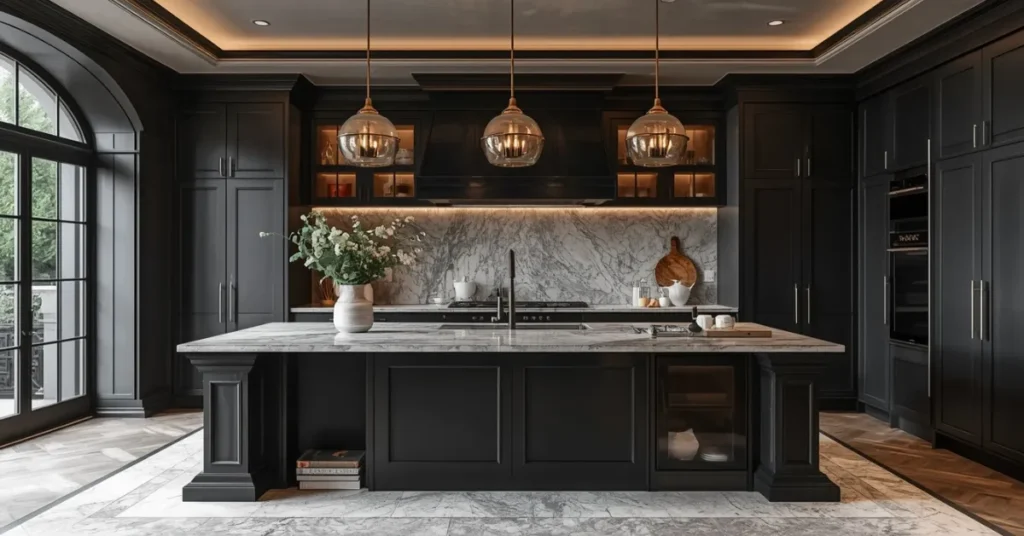 Dark Kitchen Island Centerpiece
