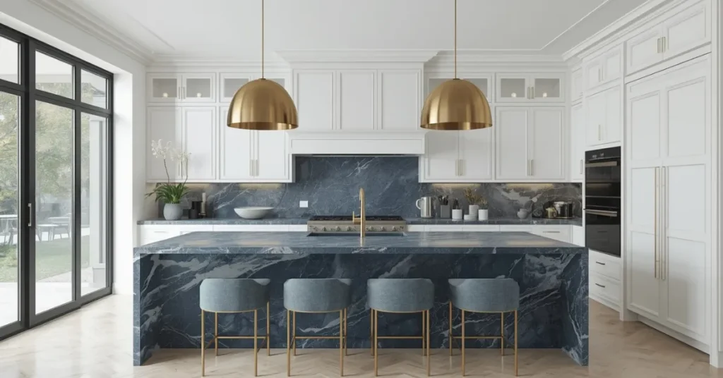 Deep Blue Marble Statement Kitchen