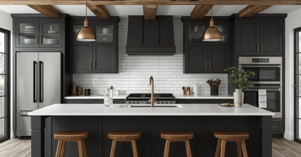 Deep Charcoal with Subway Tile and Vintage Lighting