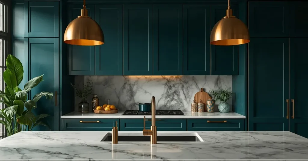 Deep Teal for a Jewel-Toned, Dramatic Kitchen