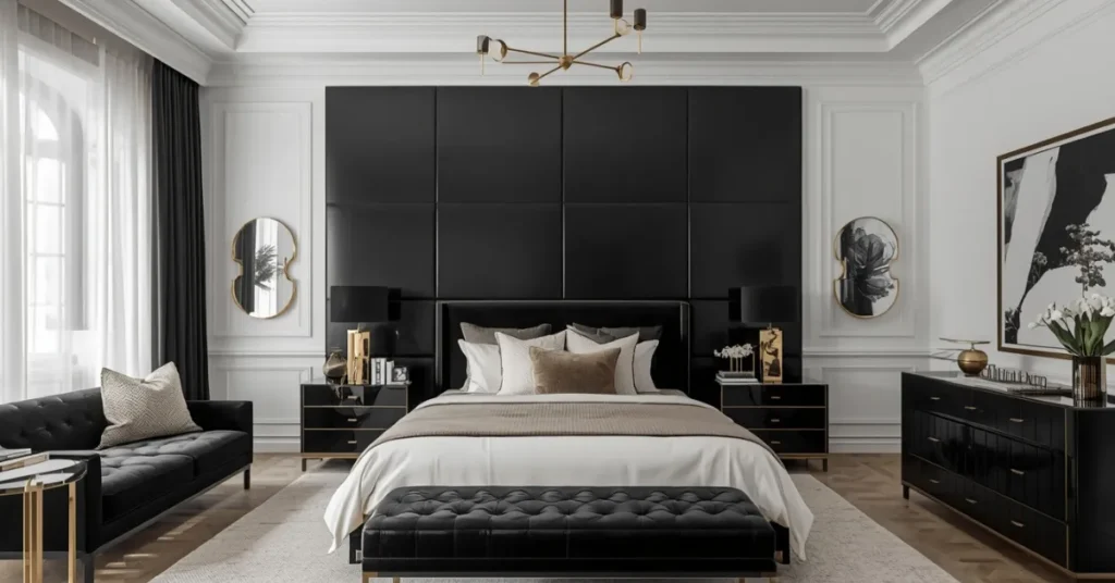 Dramatic Black and Gold Bedroom