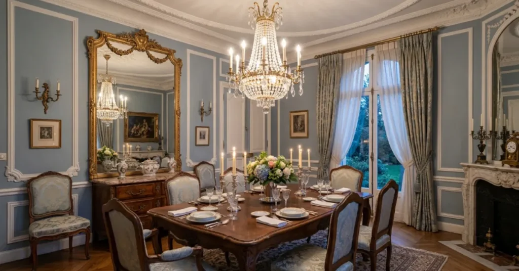  French-Inspired Blue Dining Room