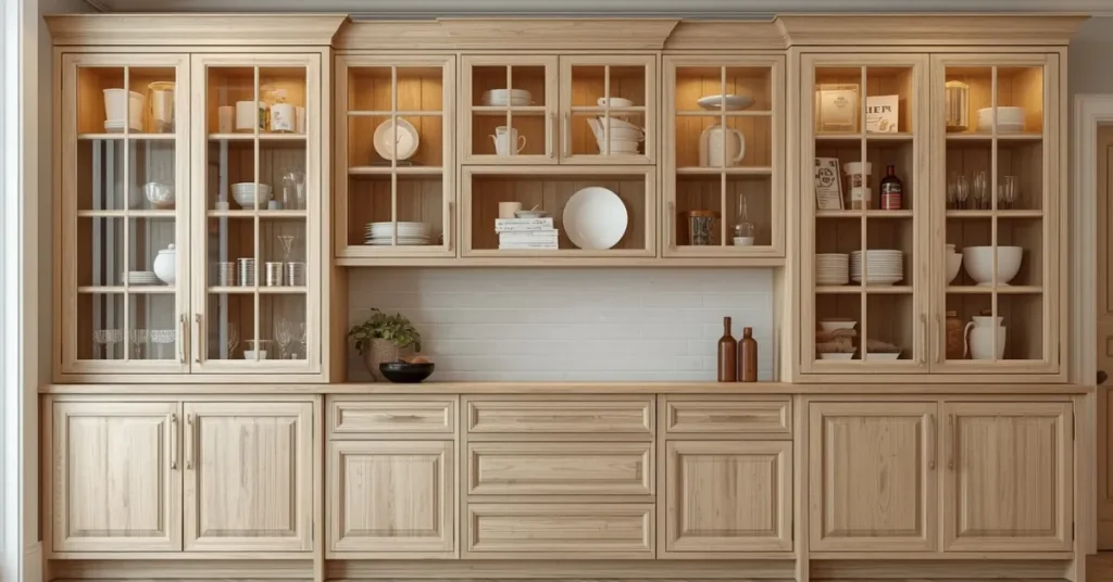 Glass-Front Cabinets with White Oak Frame