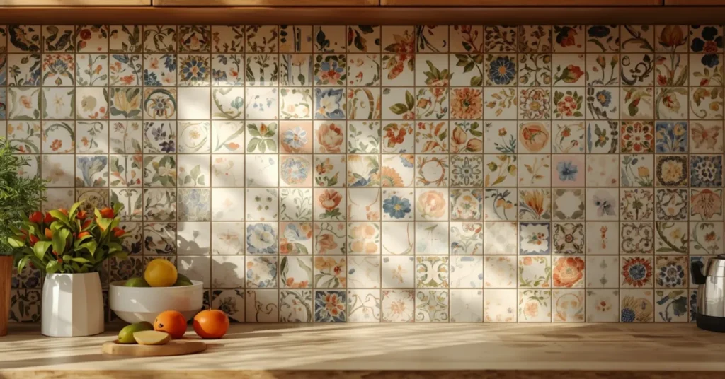 Glazed Ceramic Tiles with Hand-Painted Details
