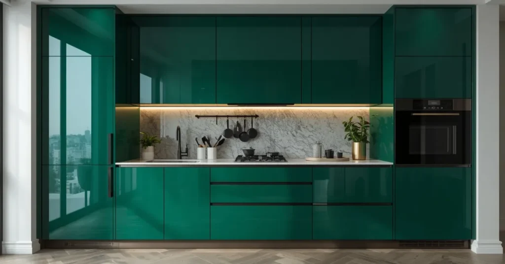 Glossy Green Cabinets for Urban Style