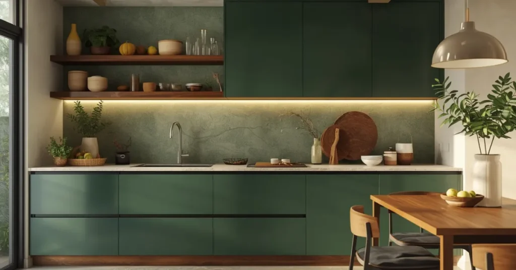 Green Cabinets with Warm Wood Elements